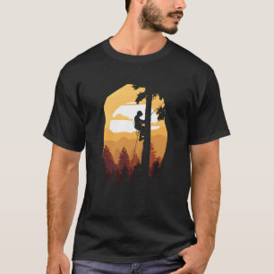 Retro Sunset Tree Climber Arborist T-Shirt