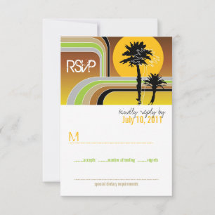 Retro Sunset Tropical Palm Trees Wedding RSVP Card