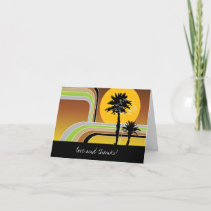 Retro Sunset Tropical Palm Trees Wedding Thank You Card