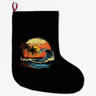 Retro Sunset Tropical Vintage Beach Palm Tree for Large Christmas Stocking