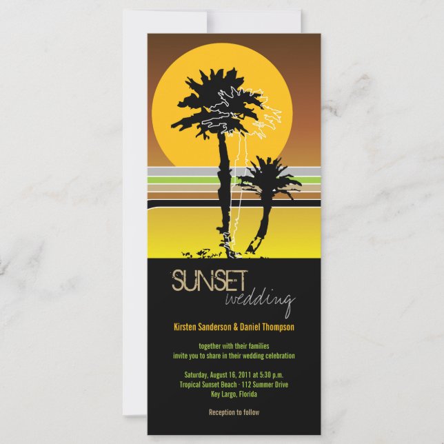 Retro Sunset Tropical Wedding Invite & Reception (Front)