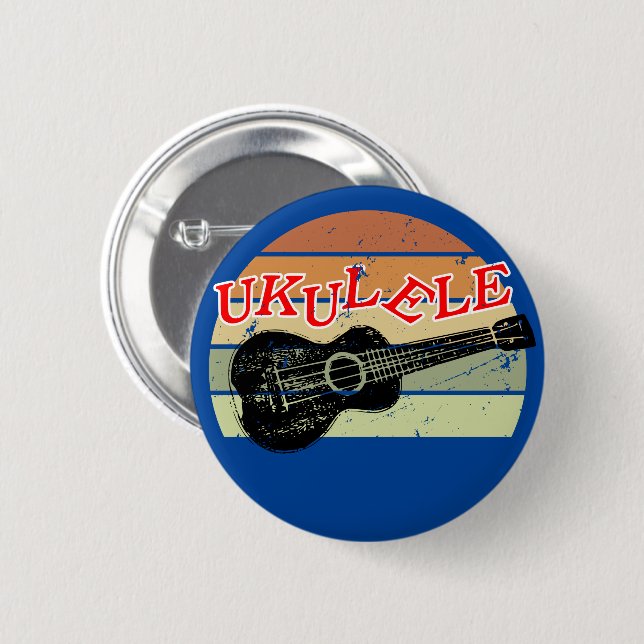 Retro Sunset Ukulele Distressed Drawing Blue 6 Cm Round Badge (Front & Back)