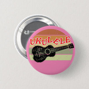 Retro Sunset Ukulele Distressed Drawing Pink 6 Cm Round Badge