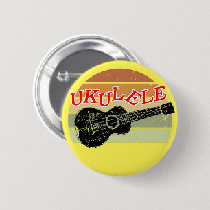 Retro Sunset Ukulele Distressed Drawing Yellow 6 Cm Round Badge