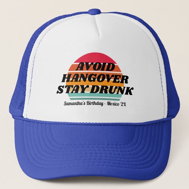 Retro Sunset Vacation 20th 30th 40 Birthday Squad Trucker Hat (Front)