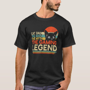 Retro Sunset Video Game Player Cat Dad Myth Gaming T-Shirt