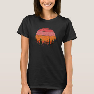 Retro Sunset Vintage Forest Pine Trees Nature Dist T-Shirt