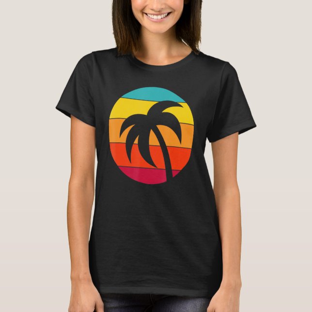 Retro Sunset Vintage Palm Tree Summer Vacation Tee (Front)