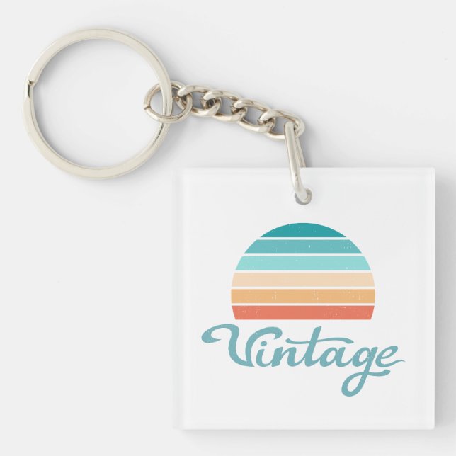 Retro Sunset+Vintage Script Distressed Key Ring (Front)
