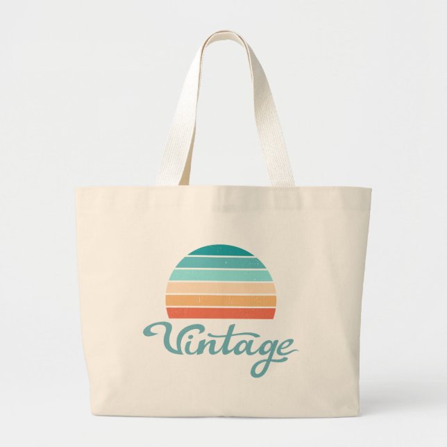Retro Sunset+Vintage Script Distressed Large Tote Bag (Front)