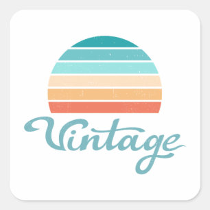Retro Sunset+Vintage Script Distressed Square Sticker