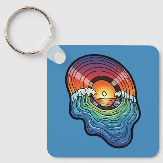Retro Sunset Wave Vinyl Aesthetic Key Ring (Front)