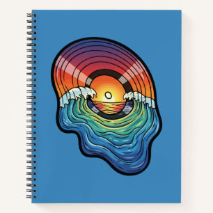 Retro Sunset Wave Vinyl Aesthetic Notebook