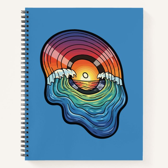 Retro Sunset Wave Vinyl Aesthetic Notebook (Front)