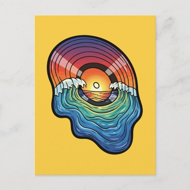 Retro Sunset Wave Vinyl Aesthetic Postcard (Front)