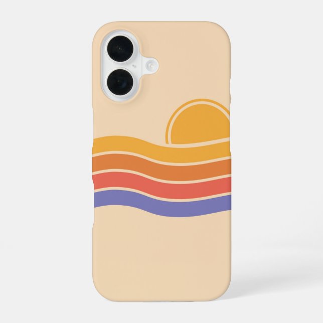 Retro Sunset Waves iPhone 16 Case (Back)