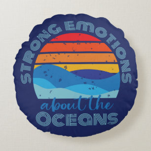 Retro Sunset Waves Ocean Saying Round Cushion