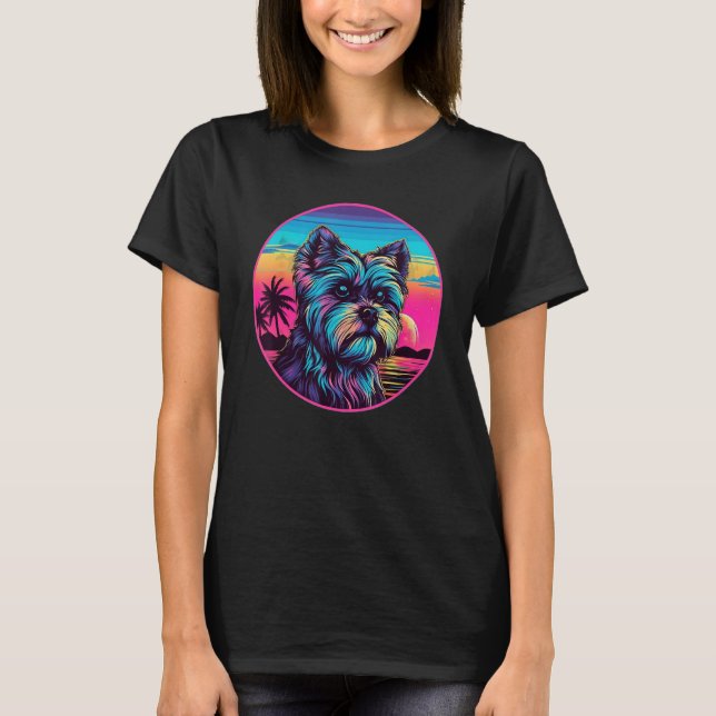 Retro Sunset Yorkie Dog T-Shirt (Front)
