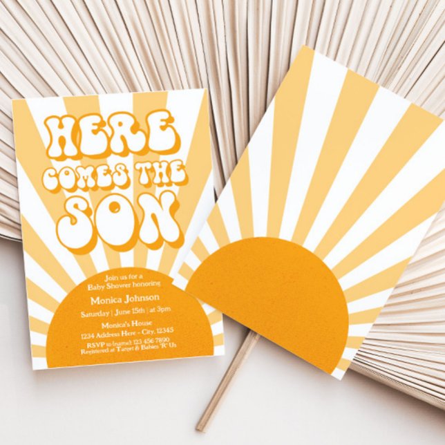 Retro Sunshine Baby Shower Here Comes The Son Invitation (Creator Uploaded)