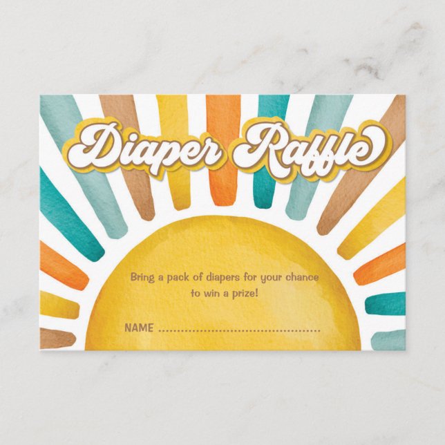 Retro Sunshine Boho Sun Baby Boy Diaper Raffle Enclosure Card (Front)