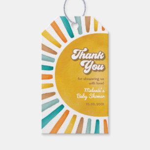 Retro Sunshine Boho Sun Baby Boy Shower Thank You Gift Tags