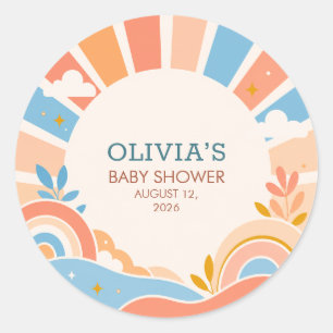 Retro Sunshine Boy Baby Shower Classic Round Sticker