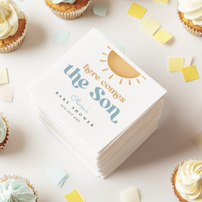 Retro Sunshine Boy Baby Shower Invitation Napkin (Creator Uploaded)