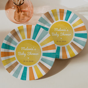 Retro Sunshine Boy Baby Shower Paper Plate