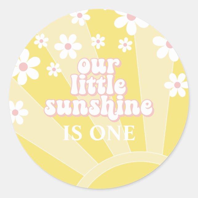 Retro Sunshine Daisy boho birthday Classic Round Sticker (Front)