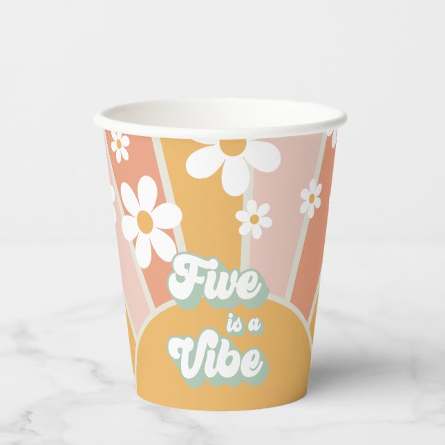Retro Sunshine Five is a Vibe Birthday Paper Cups (Front)