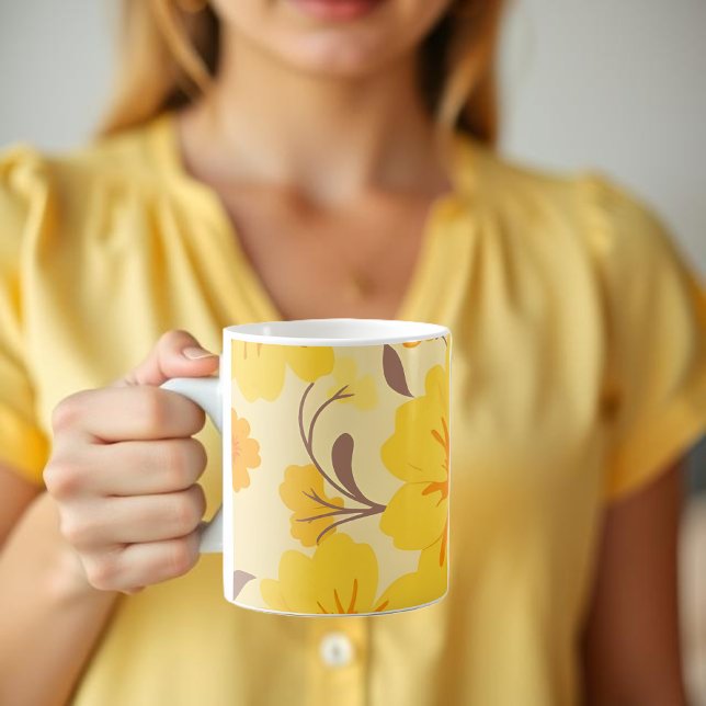 Retro Sunshine Floral Pattern-Yellow Flowers  Coffee Mug (Retro Sunshine Floral Pattern-Yellow Flowers  Coffee Mug )