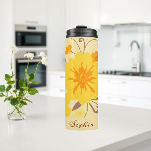 Retro Sunshine Floral Pattern-Yellow Flowers Thermal Tumbler