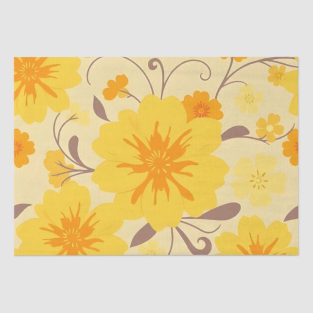 Retro Sunshine Floral-Yellow Flowers Tissue Paper (Front)