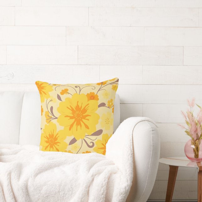 Retro Sunshine Florals-Yellow Flowers Cushion (Couch)