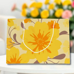 Retro Sunshine Flowers-Yellow Floral Pattern Large Gift Bag