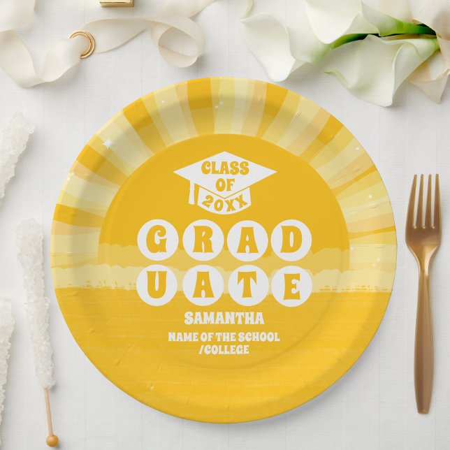 Retro Sunshine Graduation Party Paper Plate (Creator Uploaded)