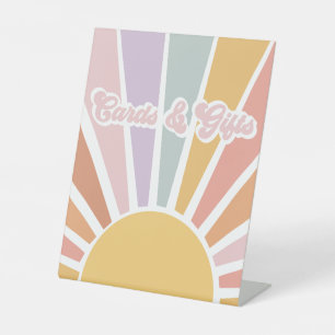 Retro Sunshine Groovy Baby Shower Cards & Gifts Pedestal Sign
