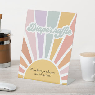 Retro Sunshine Groovy Baby Shower Diaper Raffle Pedestal Sign