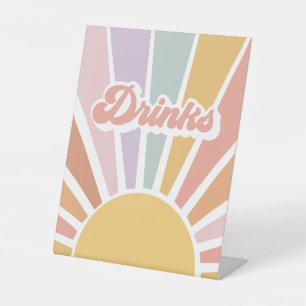 Retro Sunshine Groovy Baby Shower Drinks Pedestal Sign