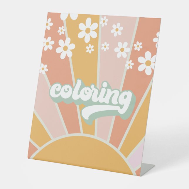 Retro Sunshine Groovy Colouring activity Pedestal  Pedestal Sign (Front)