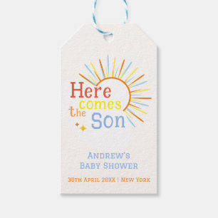 Retro Sunshine Here Comes The Son Baby Shower  Gift Tags