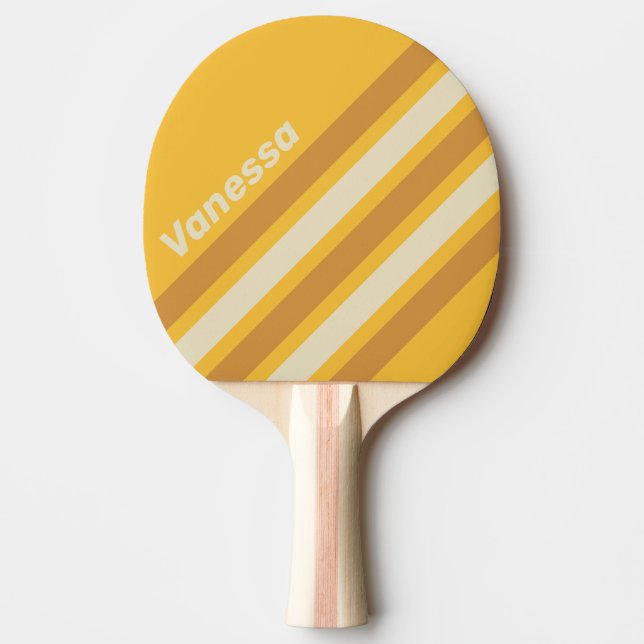 Retro Sunshine Mustard Angled Striping with Name Ping Pong Paddle (Front)