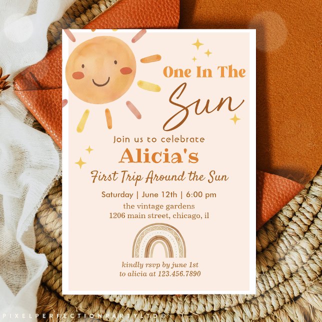 Retro Sunshine One in the Sun Birthday Invitation (Creator Uploaded)