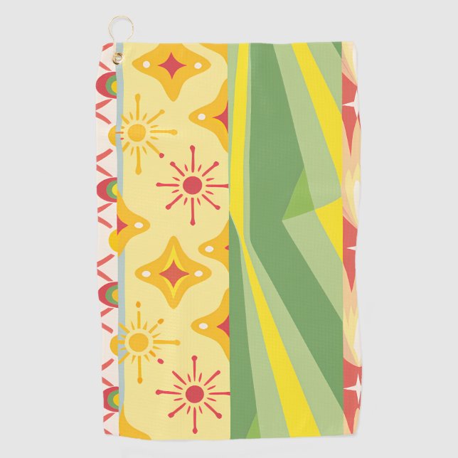 Retro Sunshine Patterns – Bold Colourful  Golf Towel (Front)