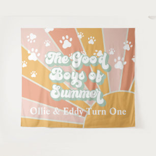 Retro Sunshine Paw Print Dog Birthday Tapestry
