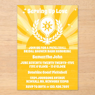 Retro Sunshine Pickleball Bridal Shower Acrylic Invitations