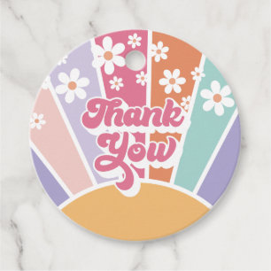 Retro Sunshine Rainbow Daisy Thank You Favour Tags
