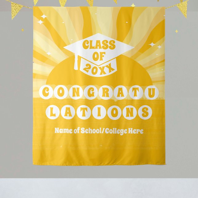 Retro Sunshine School Reunion Graduation Banner Tapestry (Creator Uploaded)