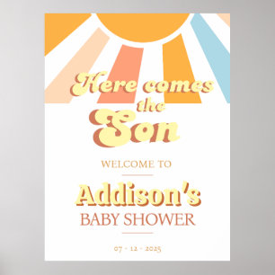 Retro Sunshine Sun Baby Shower welcome poster