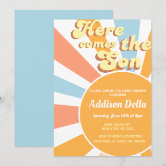 Retro Sunshine Sun Themed Boy Baby Shower Invitation